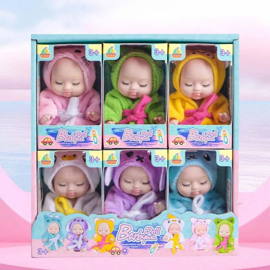 Mini Realistic Baby Dolls Bathrobe Design 6 Pieces 12 Cm Height