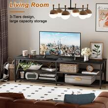 TV Stand For TV Up To 75 Inch, Long 70" TV Cabinet With 3-Tier Storage Shelves, Black Oak