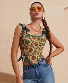 Womens Vintage 1920s Renaissance Lace Trim Corset Bustier, Retro Fashion - Sunflower - View 2