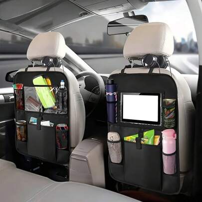 Car Backseat Organizer, Waterproof And Durable Car Seat Organizer Kick Mats Muti-Pocket Back Seat Storage Bag With Touch Screen Tablet Holder