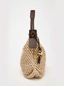 2025 New Summer Women Woven Decorative Charm Handbag, Tote Shoulder Bag, Large Capacity