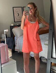Women's Summer Sleeveless Mini Dress With Built-In Shorts - Orange - View 7
