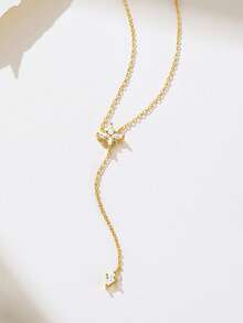 1 件 S925 纯银 Y 形钻石锁骨项链女士生日礼物珠宝 - 金色 - 查看 7