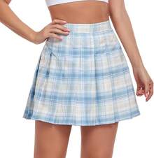 Pleated Skirts For Women Tennis Skirt With Shorts High Waisted Mini Skirt Athletic Golf Skirts Uniform Cheer Dress - Kẻ sọc xanh - Xem 1