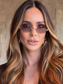 1pc Women's Dark Grey Oval Frameless Metal Leg Edged Small Frame Fashionable Eyeglasses, Suitable For Daily Wear Elegant Outfit For Summer Beach Vacation,Outdoor,Travel - Ombre - View 5