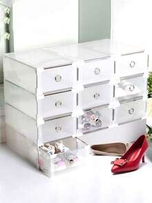 4/6 件透明可堆叠鞋盒，金属边缘设计，增强耐用性和质量，防尘抗氧化塑料柜，多层可折叠，适用于卧室 - 無色 - 查看 7