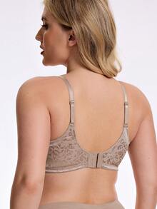 Wingslove Sujetador cómodo de cobertura total sin aros con estampado floral para mujer de talla grande - Camel - Ver 3