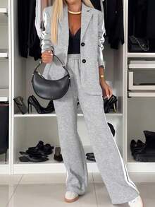 Bộ 2 món áo khoác dài tay và quần thể thao nhẹ, dáng casual dành cho nữ, chất liệu polyester, có thể giặt máy, thích hợp cho mùa xuân và mùa thu. - Xám - Xem 6