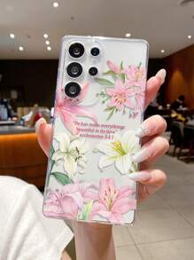 1 pieza Funda de teléfono transparente y a prueba de golpes de TPU con anillo con flor de lirio de colores, compatible con iPhone Xs/Xs Max/Xr/11 12 13 14 15 16 Pro/Pro Max/14 15 16 Plus, Nothing, Pixel, INFINIX, Serie Redmi, que puede regalarse a la pareja y amigos