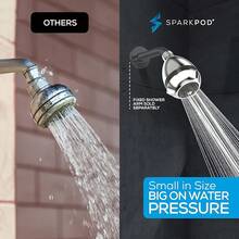 SparkPod - Cabezal de ducha de presión de potencia – Elevador de presión de agua de alta presión para hogares de baja presión – 3 cabezales de ducha para lluvia y masaje (Negro Mate) - Cabezal de ducha a presión de potencia chapado en cromo (pulido de lujo) - Ver 4
