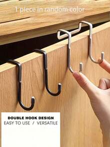 一个不锈钢 S 形挂钩 - 无需钻孔壁挂，适用于厨房、浴室、橱柜门 - 休闲风格双挂钩，可悬挂衣服、毛巾、餐具，多功能厨房、浴室和橱柜墙壁收纳学校用品，返校