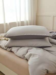 2/3件套卡其色和灰色双色被套套装，纯色亲肤被套套装，简约双面被套套装，柔软透气，适用于单人床/双人床/大号床/特大号床 - 卧室、客房、宿舍的理想之选，包含1件被套和1/2个枕套（不含填充物），可机洗床上用品 - 卡其色+灰色 - 查看 5