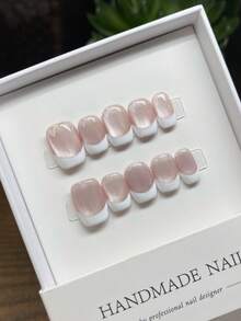 10 piezas de uñas postizas cuadradas cortas hechas a mano, con diseño de ojo de gato blanco pintado a mano, uñas postizas, suministros para uñas, uñas de verano, puntas de uñas postizas, uñas postizas hechas a mano, uñas postizas de primavera, uñas Y2K postizas, uñas postizas cortas, uñas postizas falsas