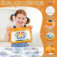 1 pieza Tablero magnético de dibujo para niños - Rompecabezas de arte de puntos coloridos con bolígrafo de estilo, juegos de clasificación de colores y juguete sensorial, forma de cangrejo y conejo, juguete educativo STEM para niños de 3 a 6 años, tableta para dibujar portátil, regalos de cumpleaños para niños y niñas