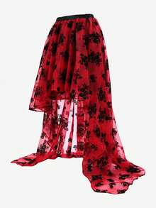 Women's Renaissance Victoria Long Maxi Skirt Halloween Costume Ruffle High Low Asymmetrical Skirt - Đỏ - Xem 3