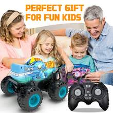 儿童遥控特技越野车，360度旋转，酷炫怪兽卡车，恐龙、鲨鱼、三角龙、霸王龙造型，模拟声光效果，橡胶轮胎，PVC车身，越野车模型，儿童玩具车，遥控攀爬车，缓解压力，享受操控乐趣，送给男孩的绝佳礼物
