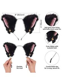 5PCS Dress Cute Cat Cosplay Props Cat's Ears (Steamed Cat-Ear Shaped Bread) Hair Hoop Cat Paw Gloves Cat Tail Accessories Set Halloween