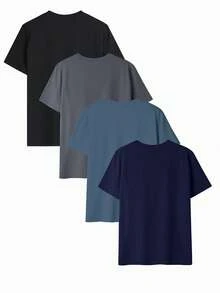 4pcs/Set Men's Solid Color Casual Streetwear Sports Crew Neck Short Sleeve T-Shirts - Multicolor - View 7