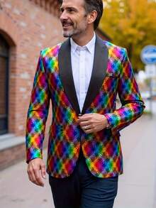 男士闪亮亮片西装外套适合派对、俱乐部、音乐节、主持、舞台表演、节日 - 彩色 - 查看 4