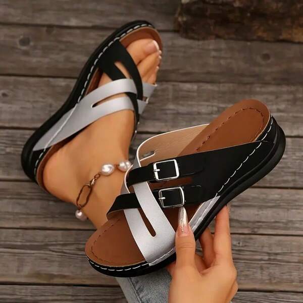 New Solid Color Slippers For Women With Thick Bottom And Fish Mouth, Half-Slip Beach Sandals, Versatile And Fashionable Home Color Matching Sandals
