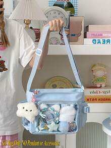 可爱小包女孩纯色透明口袋10厘米娃娃包日式学院风斜挎包女士钱包和手提包DIY单肩包带徽章展示盘返校礼物动漫粉丝演唱会别针包