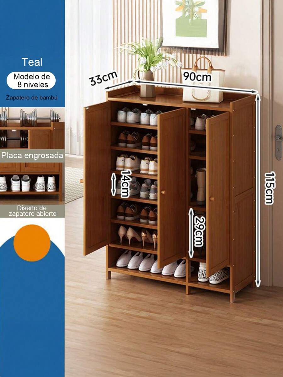 Zapatero de Bambú y Placa Compuesta - Modelo 8 Niveles, Ideal para Entrada - Multicolor - Ver 1