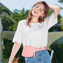 Bolsa de cintura para mujeres con cremallera de dos vías, cangurera cruzada, moda, bolsas de cintura, bolsa de cintura para todas partes con correa ajustable, regalos para adolescentes, mujeres y hombres (blanca) - Rosa Pálido - Ver 7