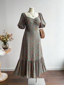 Rusttydustty 大码女式碎花休闲度假短袖/长袖连衣裙，波西米亚风格，适合海滩装扮、夏威夷音乐节和热带度假。 - 綠色 - 查看 2