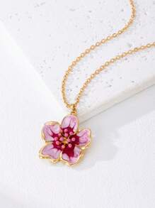 1pc Fashionable Versatile Floral Enamelled Pendant Necklace For Women, Daily Wear