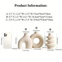波西米亚风格 1/3 件白色陶瓷花瓶套装 - 非常适合香蒲，非常适合婚礼和家居装饰，非常适合客厅、卧室和咖啡桌的圆形中心装饰