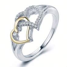 1PC Dazzling Women's Fashion Heart Ring Bride Wedding Band Engagement Party Birthday Anniversary Christmas Gifts For Women Girlfriend Fine Jewelry US Size 5-11# - 金色 - 查看 13