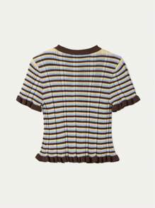 ملابس علوية تريكو مضلع بألوان مسدود الأكمام قصير الأكمام للنساء من سيرين، بتصميم ضيق مناسب للارتداء اليومي والشارع والتنقل، بأسلوب عصري Y2K، ملابس شارع، أنماط رجعية