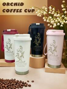 1pc Elegant Orchid Design Insulated Water Bottle, Suitable For Water, Coffee, Tea Or Sports Drinks, Double-Wall Stainless Steel Vacuum Insulated Tumbler, Reusable For Bicycle, Backpack, Office, Car, School, Party, Camping, Ideal Gift (Bottle Sleeve Sold Separately)