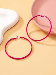 1pair European And American Style Minimalist Festival Celebration Extravagant Fashionable Large Pink Hoop Earrings Suitable For Women's Daily Wear - 粉色 - 查看 6