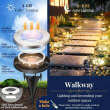 4/8/12/24pcs Solar Ground Lights, Outdoor 8LED Pathway Lights, Solar Garden Lights Landscape Lighting, Patio, Lawn, Driveway,White Light - 暖光 Warm Light - 查看 3