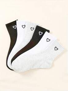 3 pares de calcetines medianos versátiles con patrón de corazón simple, calcetines de otoño, unisex - Multicolor - Ver 6