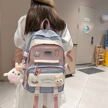 2022 新しい女性の韓国語バージョン原宿インスタイルコントラストカラー中学生バックパックファッション学生バックパック学生スクールバッグ - 紫のトランペット - チェックする 2