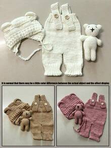 Newborn Photography Clothing Hand-Knitted Suspender Jumpsuit Costumes And Bear Ear Hat Teddy Bear Dolls Decor Outfits - 彩色 - 查看 5