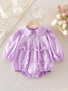 秋季女婴蝴蝶结粉色连体衣