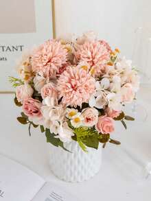 1 pezzo/3 pezzi/30 pezzi profumo di rose artificiali realistiche, fiori finti di ortensia e margherita, decorazioni floreali realistiche per casa, matrimonio, festa, decorazione di stanze, centrotavola - Rosa - Visualizzare 5