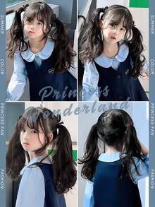 2 piezas Peluca con extensiones de cabello sintético rizado corto de 14 pulgadas con flores en forma de pera y sujetadores para coleta, ideal para uso diario - Negro - Ver 7