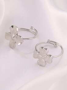 1 pieza Anillo abierto de trébol de cuatro hojas de acero inoxidable para mujeres, joyería impermeable con baño de oro de 18K y flor ajustable