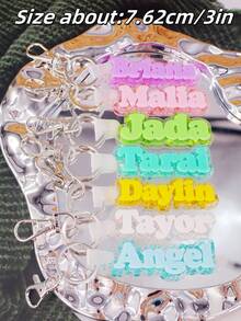 1pc Customized Acrylic Letter Name Keychain, Personalized Double-Layer Glitter Keychain, Colorful Backpack Pendant, Suitable For Bags, Water Bottles, Perfect Birthday Gift For Women And Family, Decorative Keychain, Fun Design, Charming Accessory, Cute Keychain - Steel Keychain + White Button - View 11