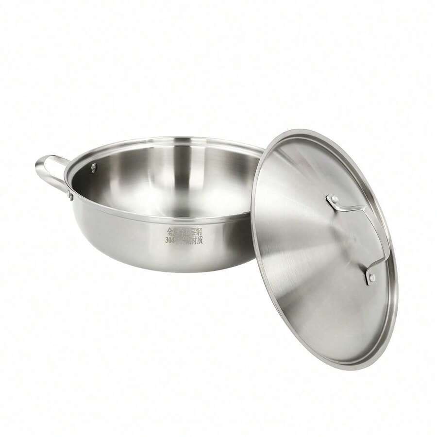 SENDERPICK Stainless Steel Wok Frying Pan With Lid Wok Pan With Lid Stir-Frying Pan - Silver - View 1