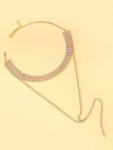 1 pieza Collar en forma de Y con capas múltiples, de diamante y borla dorado para mujer - Dorado - Ver 5