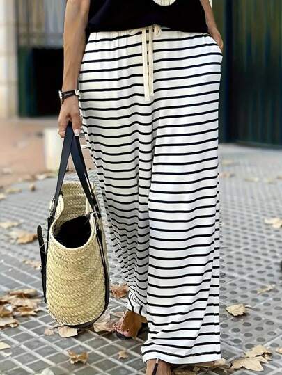 Women's Casual Striped Lace-Up Pants