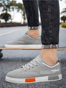 Men's Canvas Casual Sneakers With Letter Print Design, Flat, Anti-Slip, Suitable For All Seasons