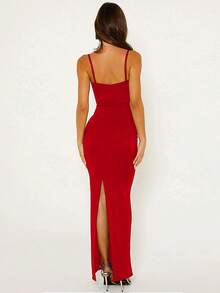 Gaun Maxi Bodycon Patchwork Renda Seksi Wanita, Merah Elegan Musim Panas - Merah - View 2