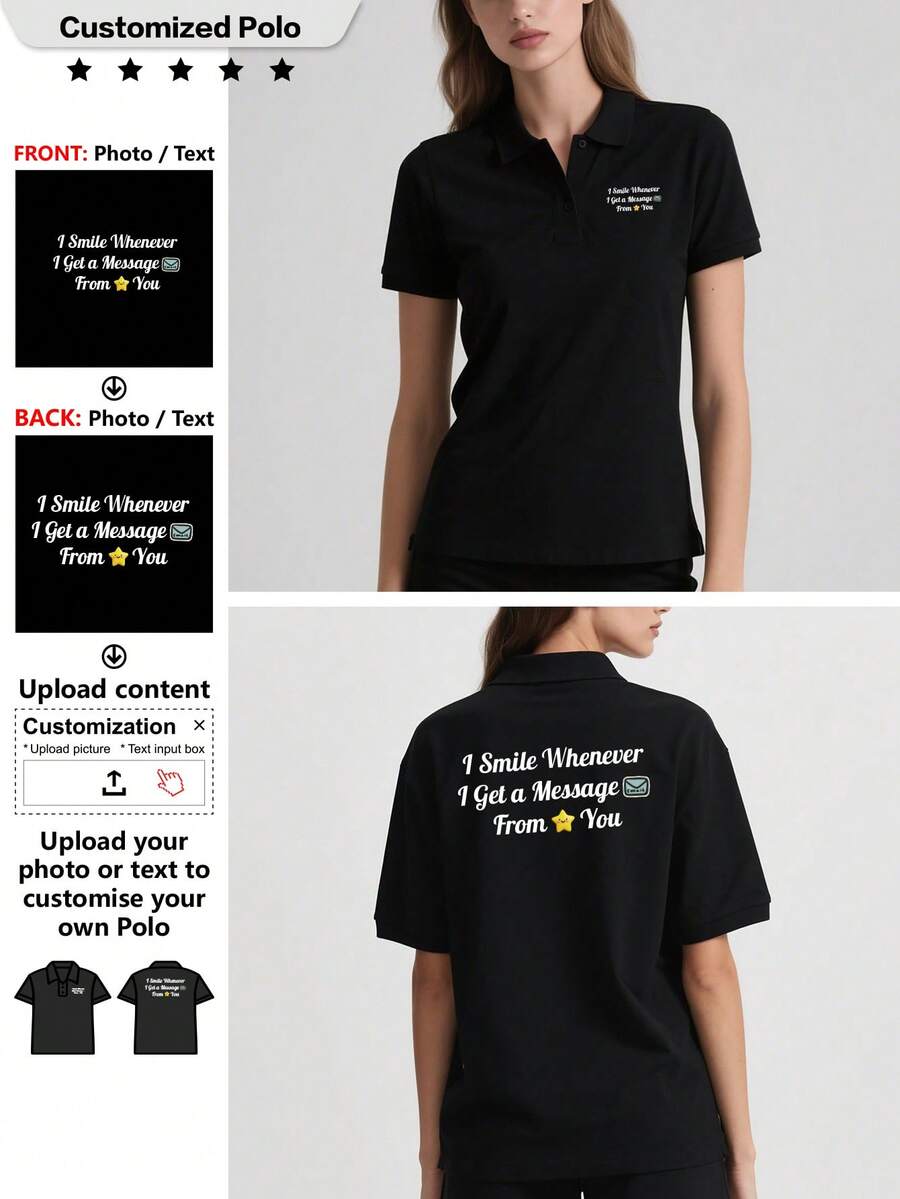 Customized Personalized Women's Polo Shirt, With A Wide Selection Of Texts,Add Texts You Need,Get Message From You,Work Clothes, Team T-Shirts,Custom Polo Shirt - Black - View 1