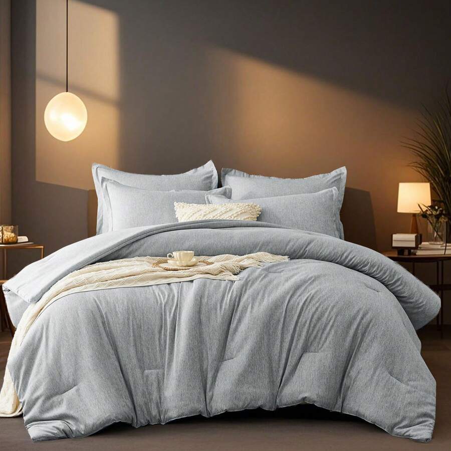 Summer Textured Fat Comforter Set, 2/3-Pcs Bed Comforter Set,Chic Soft Breathable Comforter Summer Bedding Set, Suitable For All Seasons, Vacuum Compression Package, 1 Or 2 Pillowcases And 1 Comforter, Premium Hotel Room Decor, Wonderful Gift. - 灰色 - 查看 1